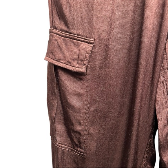 Pistola Chocolate Brown Cargo Pants Pull On Silky Satin Pockets Size Small - Picture 4 of 8